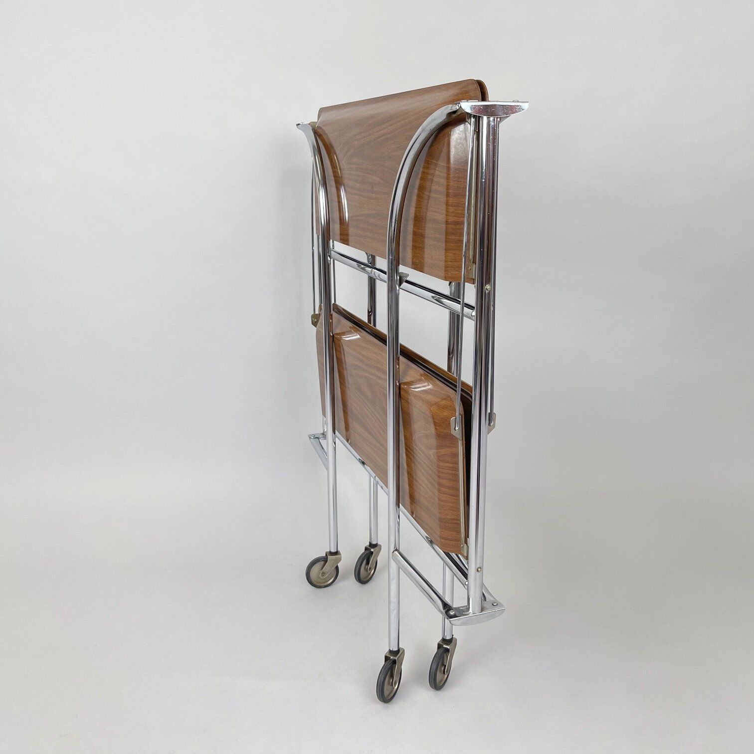 Mid-century Vintage Chrome and Plywood Folding Serving Trolley, 1950's