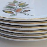 6 flat porcelain plates - foliage decoration Sous-Bois - Digoin & Sarreguemines France