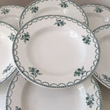Ensemble de 9 assiettes Terre de fer fleurs vertes St Amand