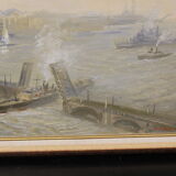 Huile sur toile scène de marine l'entrée au port XX