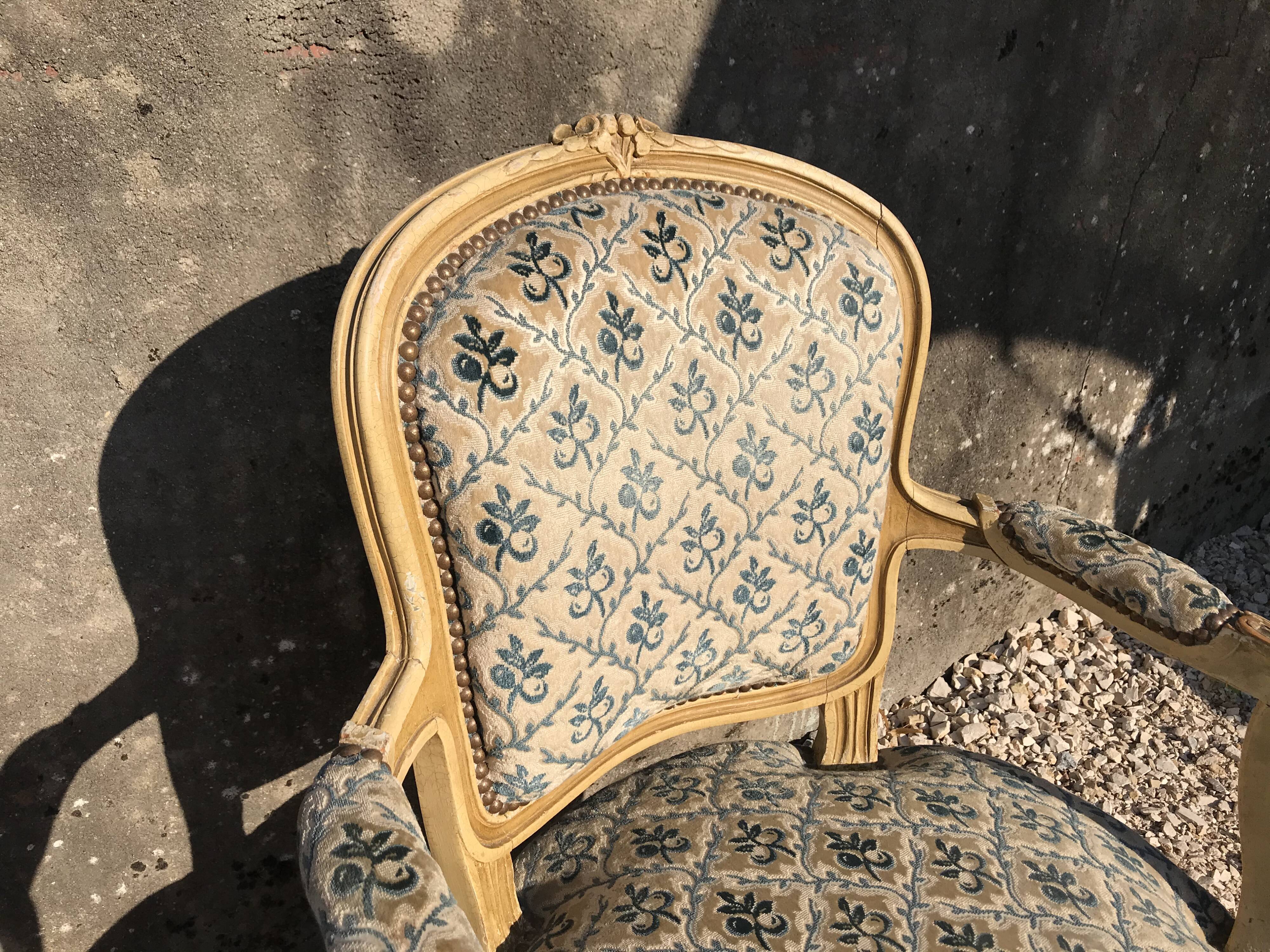 Pair of Louis XV-style convertible armchairs