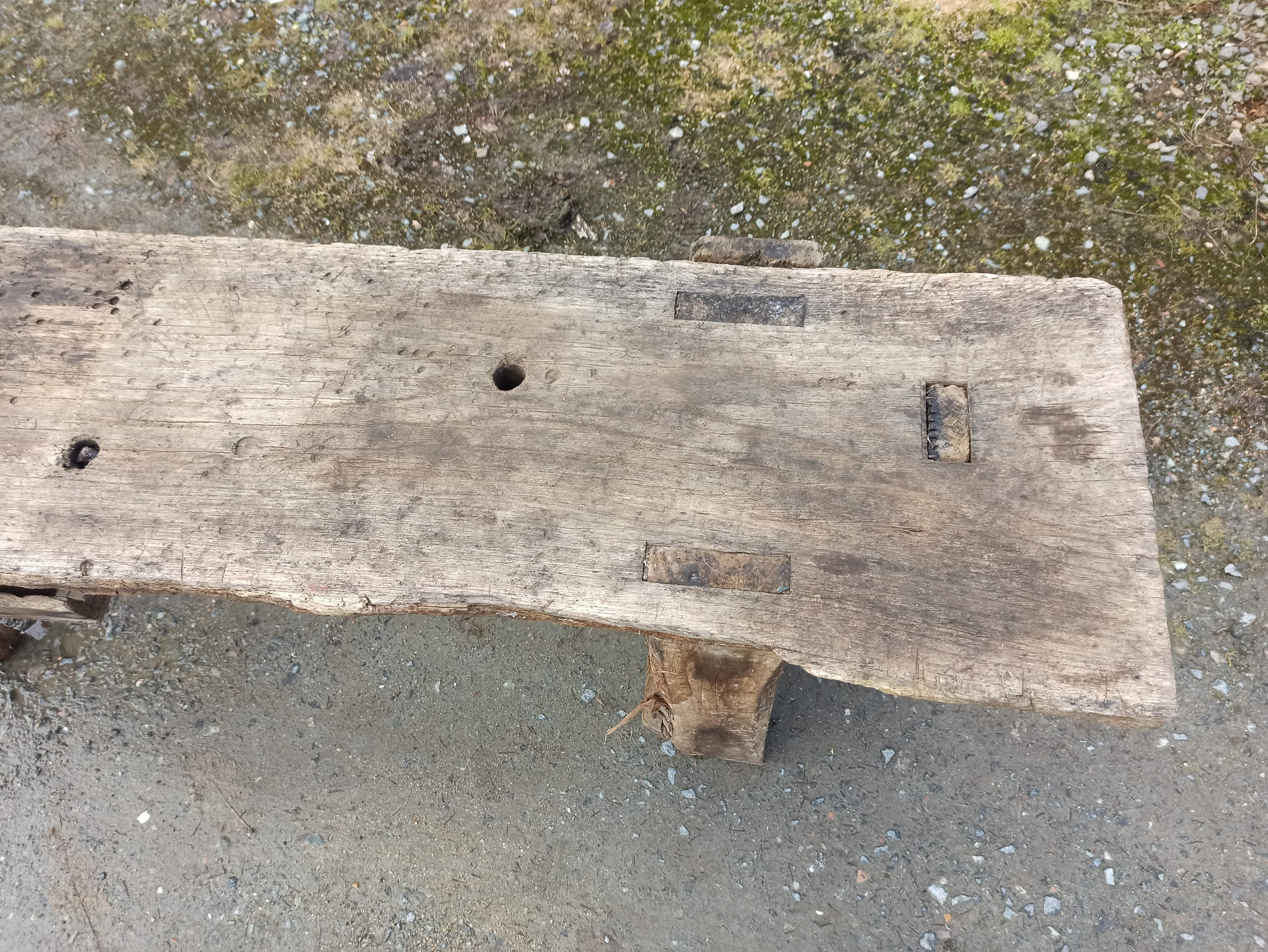 Old wooden workbench furniture by trade with vice