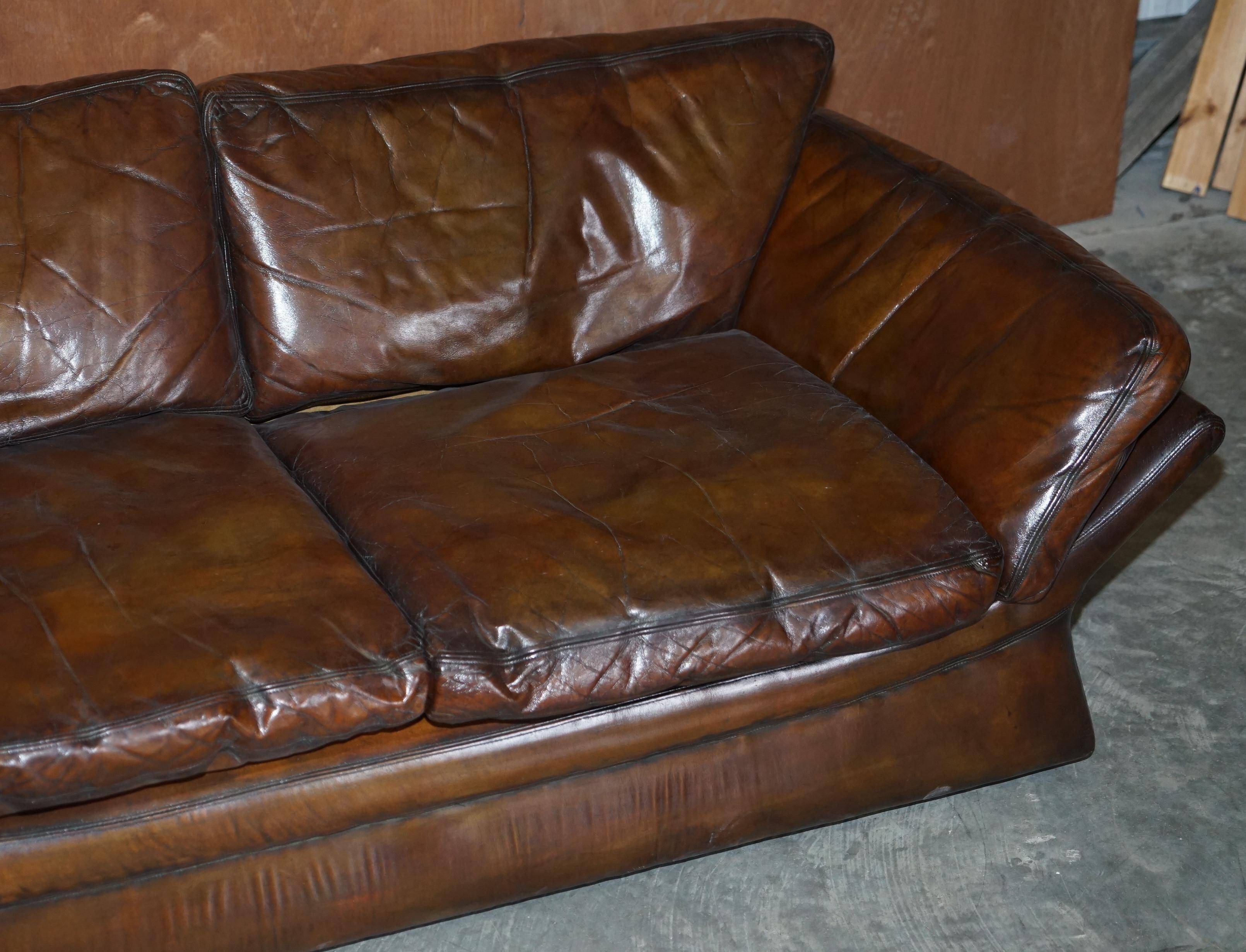 Restored leather mid-century modern low sofa