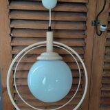 Suspension ceiling lamp opal globe metal ecru dp 1121b67 old