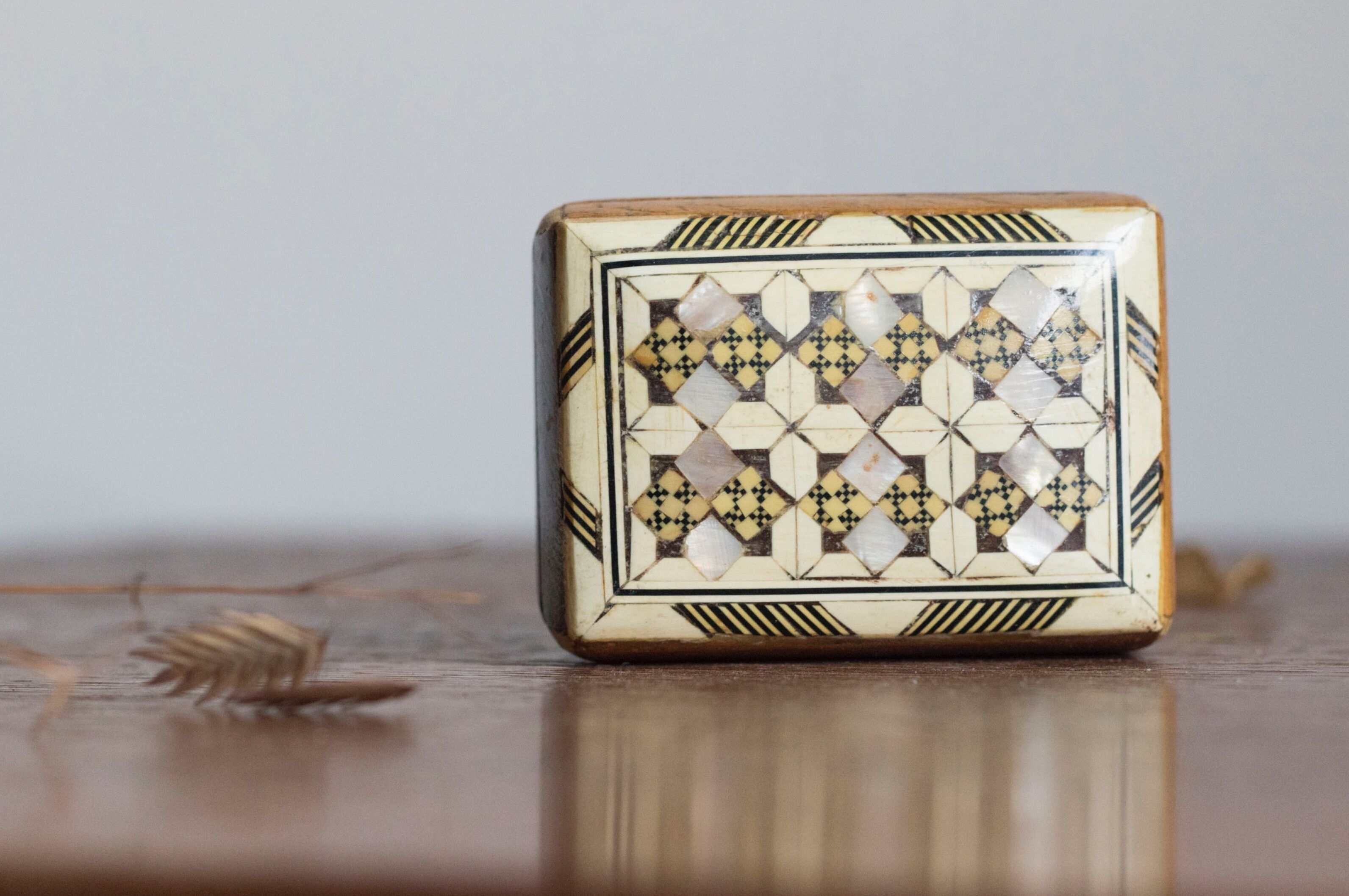 Old wooden box and mother-of-pearl