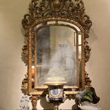 Large 19th Century French Giltwood Marriage Mirror Antique Overmantel Mirror with Original Mercury Foxed Glass