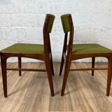 Set of 6 dining chairs in rosewood and green fabric signed T.S.M, 60s