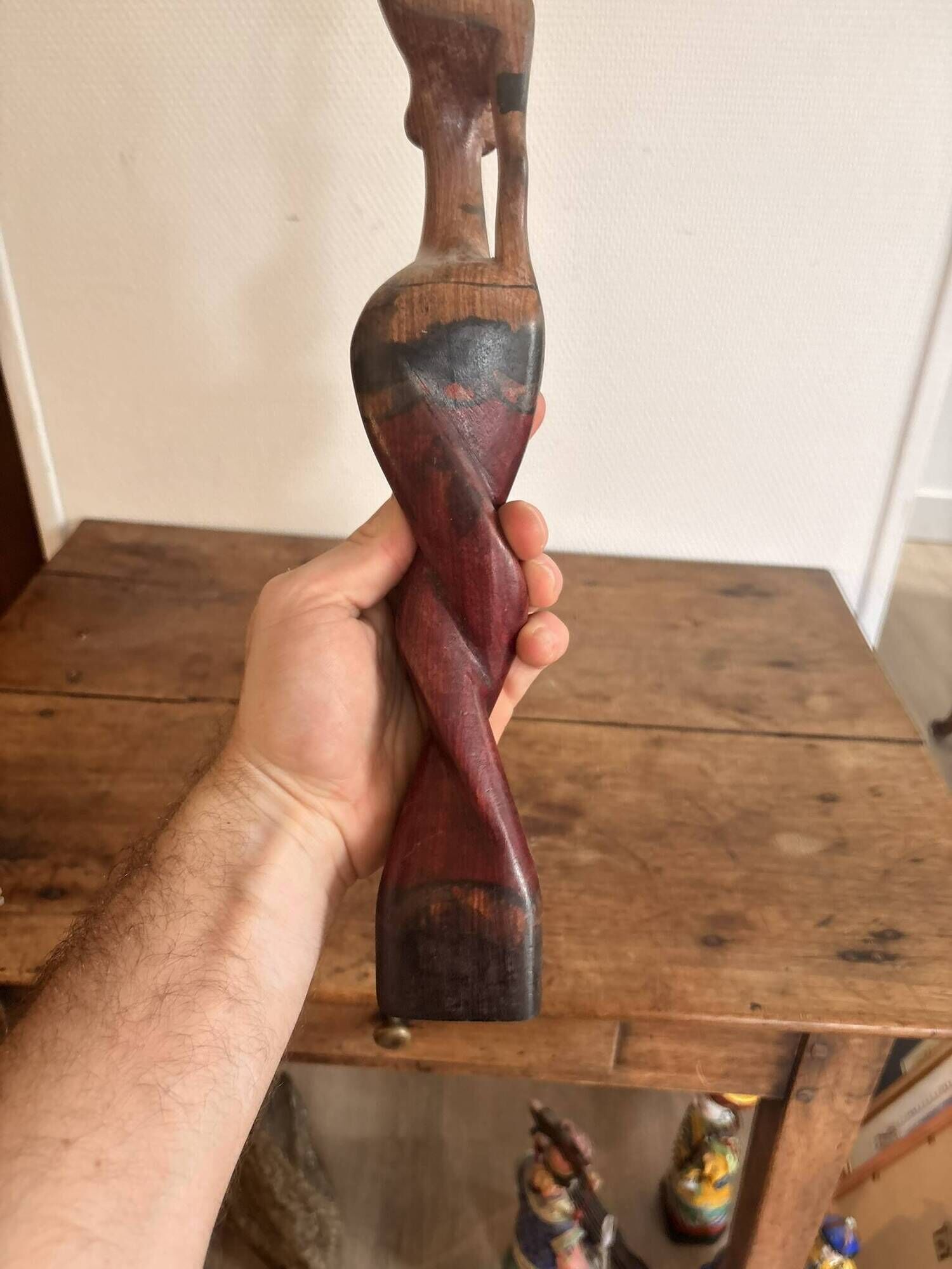 Sculpture Water Carrier Carved Exotic African Wood Curio Art Makonde