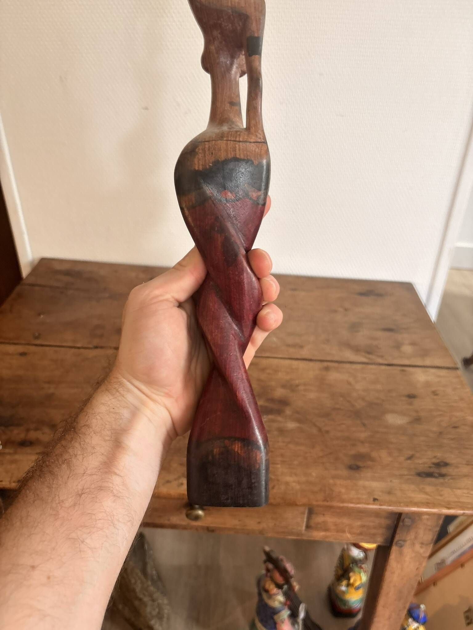 Sculpture Water Carrier Carved Exotic African Wood Curio Art Makonde