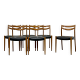 6 Scandinavian chairs in wood and black leatherette