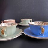 Set of 4 Villeroy & Boch Vintage 50s Cups and Saucers - Pastel & Gold