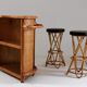 Rattan bar and stools, France 1960s, set of 3