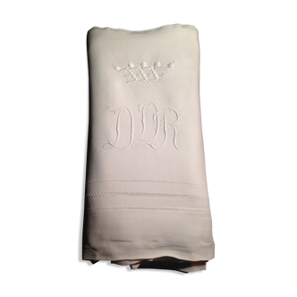 Drap ancien pur fil monogrammé RDD  pour lit 140cm