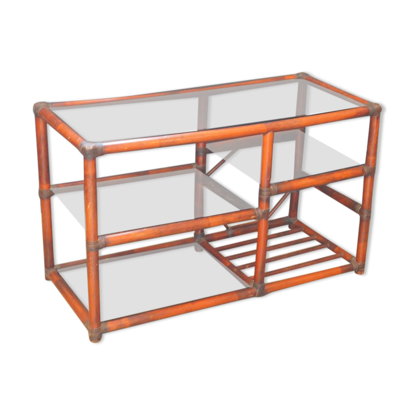 Rattan and leather bookcase 1970