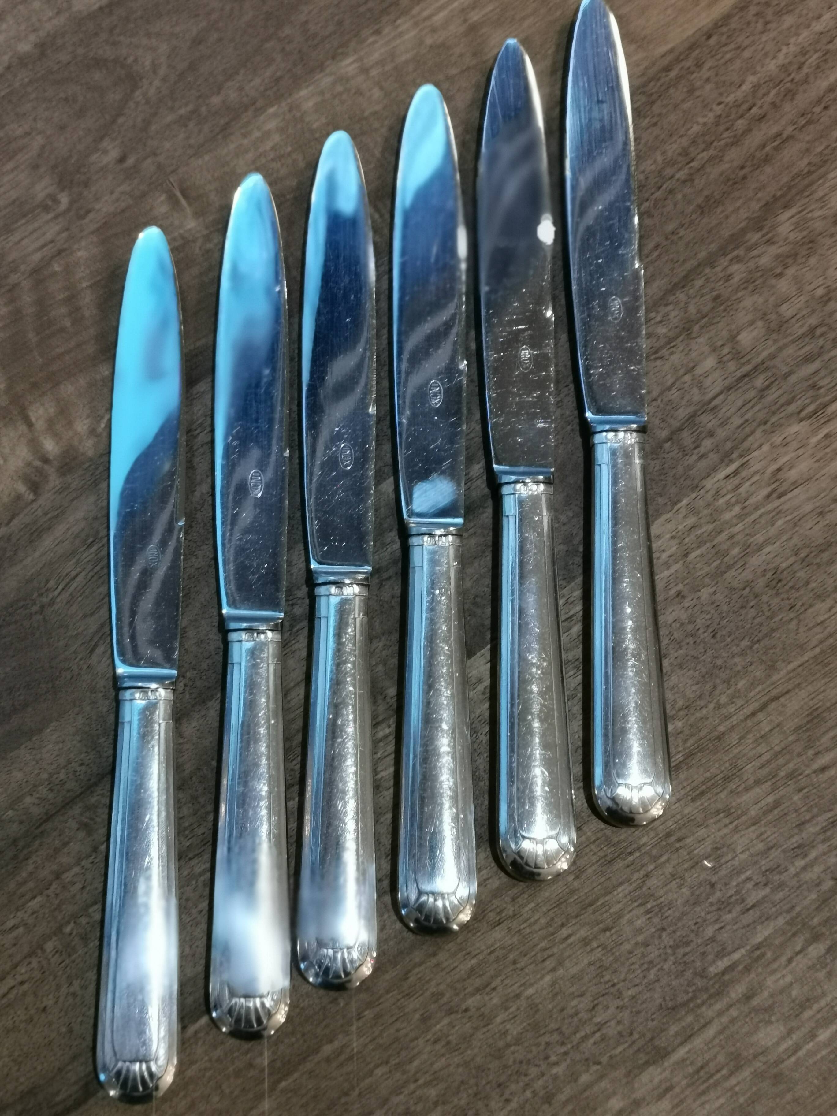 6 large silver metal knives