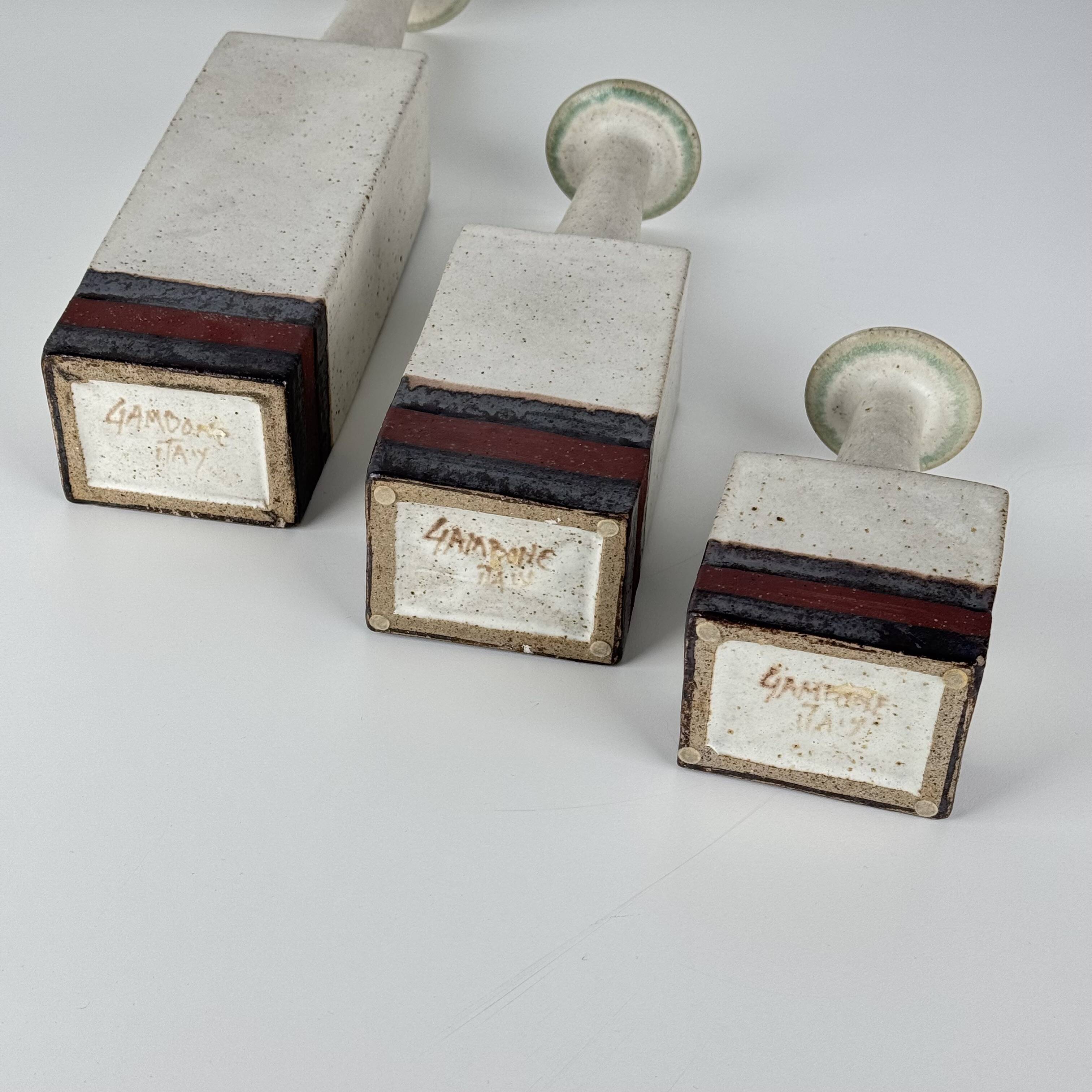 Rare Bruno Gambone Ceramic Monofiore Vase Trio, Italy – Mid-20th Century