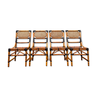 4 chaises en bambou et cannage