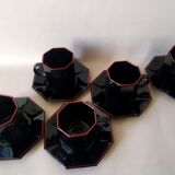 5 coffee cups Arcoroc Octime black and red 80s