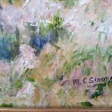 Impressionist oil on panel, spring landscape, signed, framed