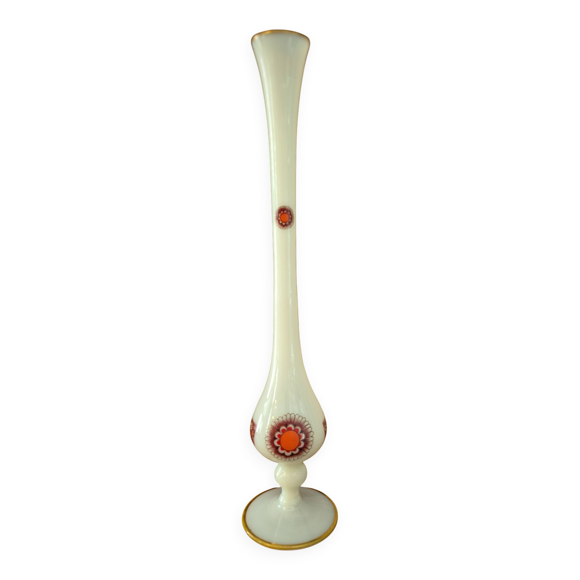 Large opaline vase decorated vintage 70s