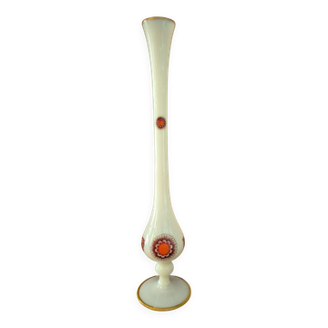 Large opaline vase decorated vintage 70s
