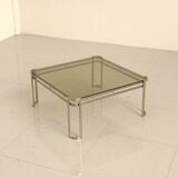 Italian coffee table in metal and brown smoked glass from the 60s