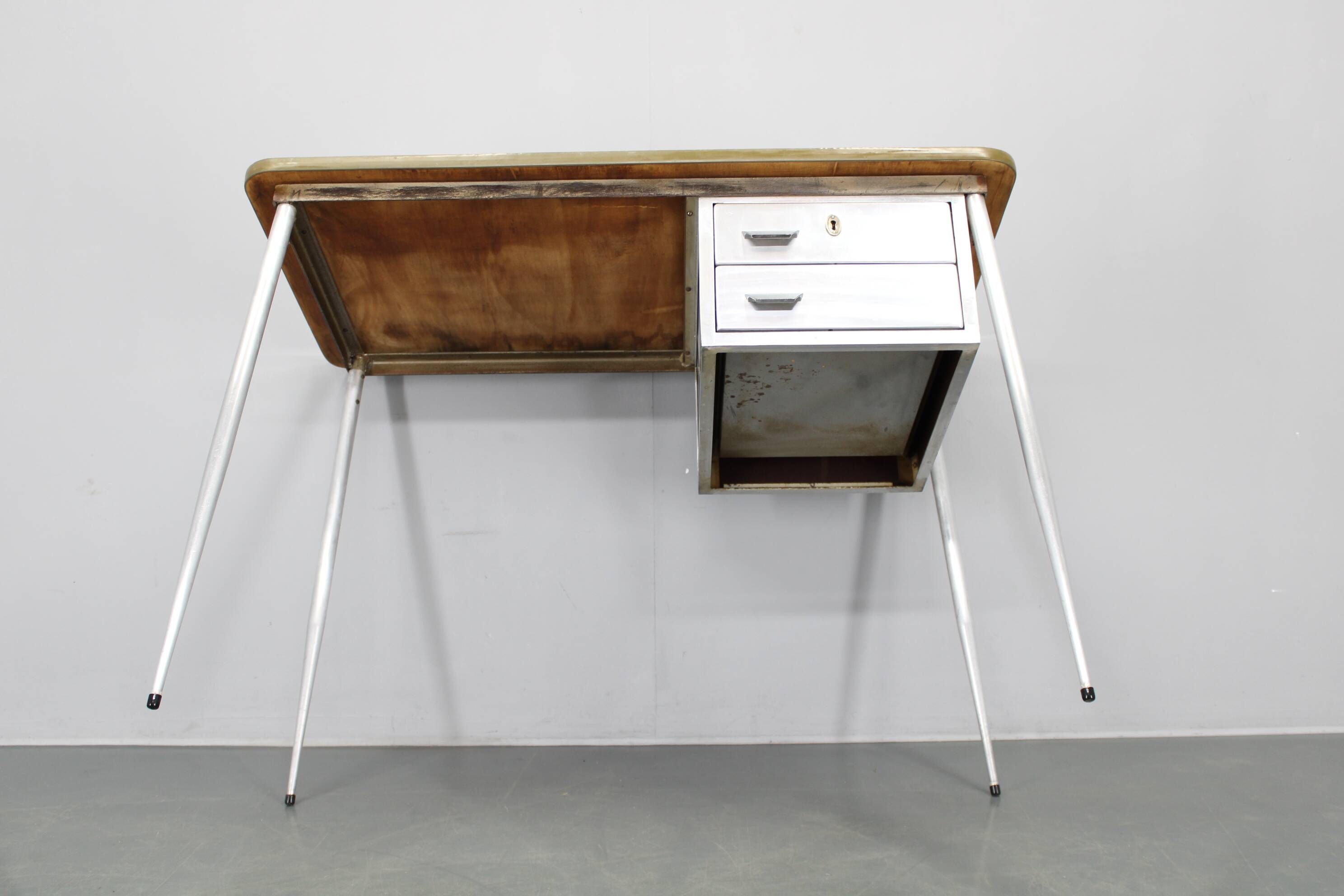 1950s Italian industrial metal and umakart desk — mid-century modern workstation