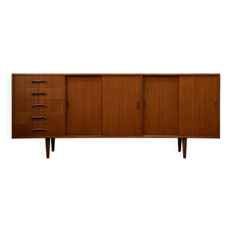 Lowboard teak chest of drawers, denmark 1960s, vintage mid-c modern