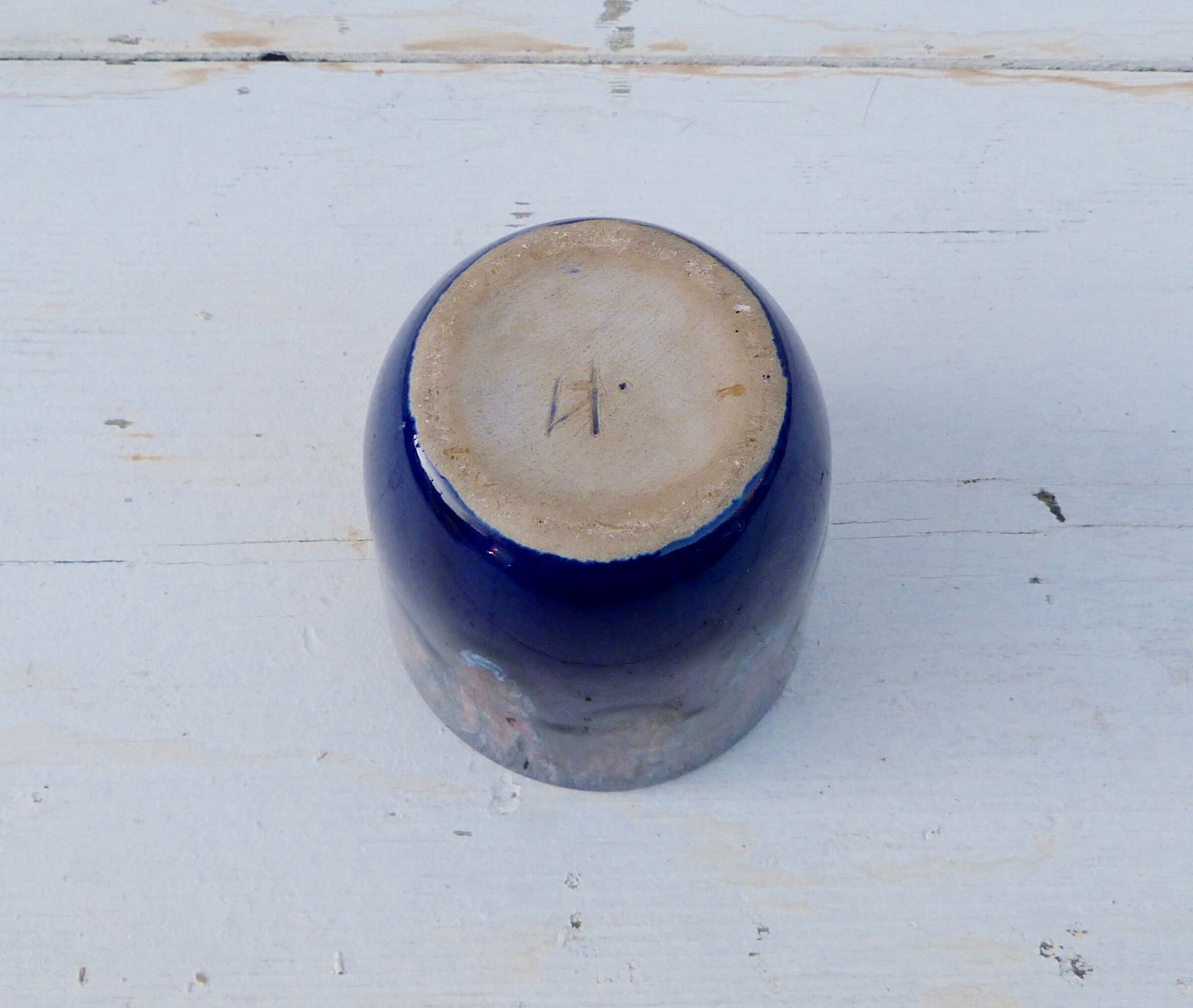 Enamelled dripping Blue ceramic mug