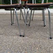 Set of 4 vintage camel faux leather quilted chairs with chrome metal by Soudexvinyl from the 70s.