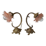 2 bronze and glass lamps