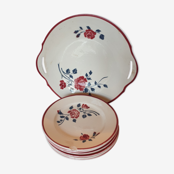 Faience cake service with floral decoration