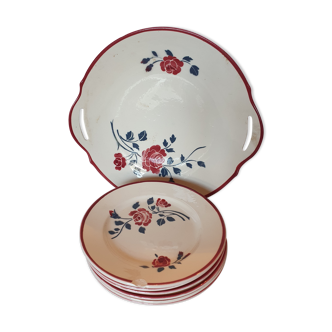 Faience cake service with floral decoration