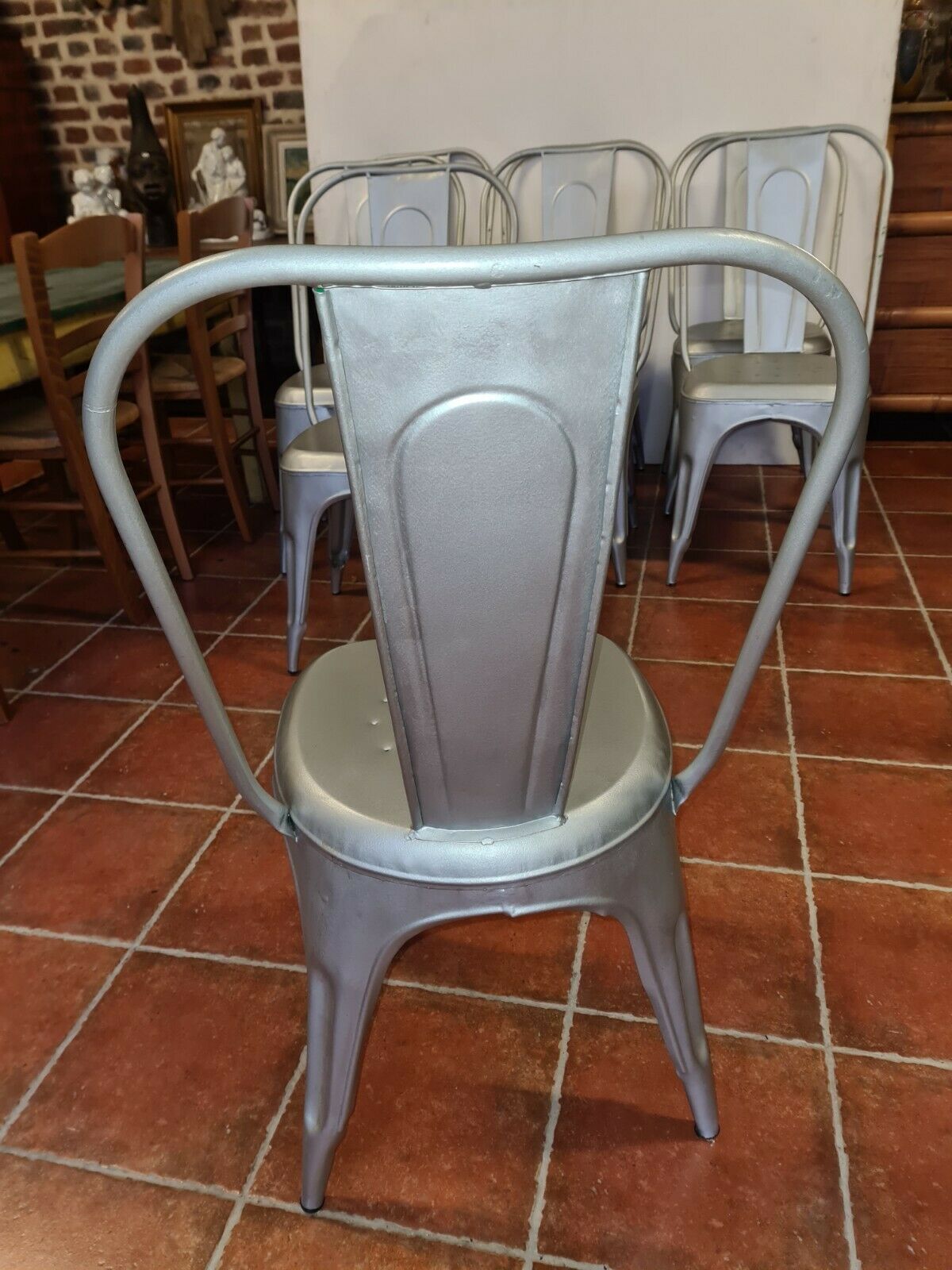 8 industrial iron chairs