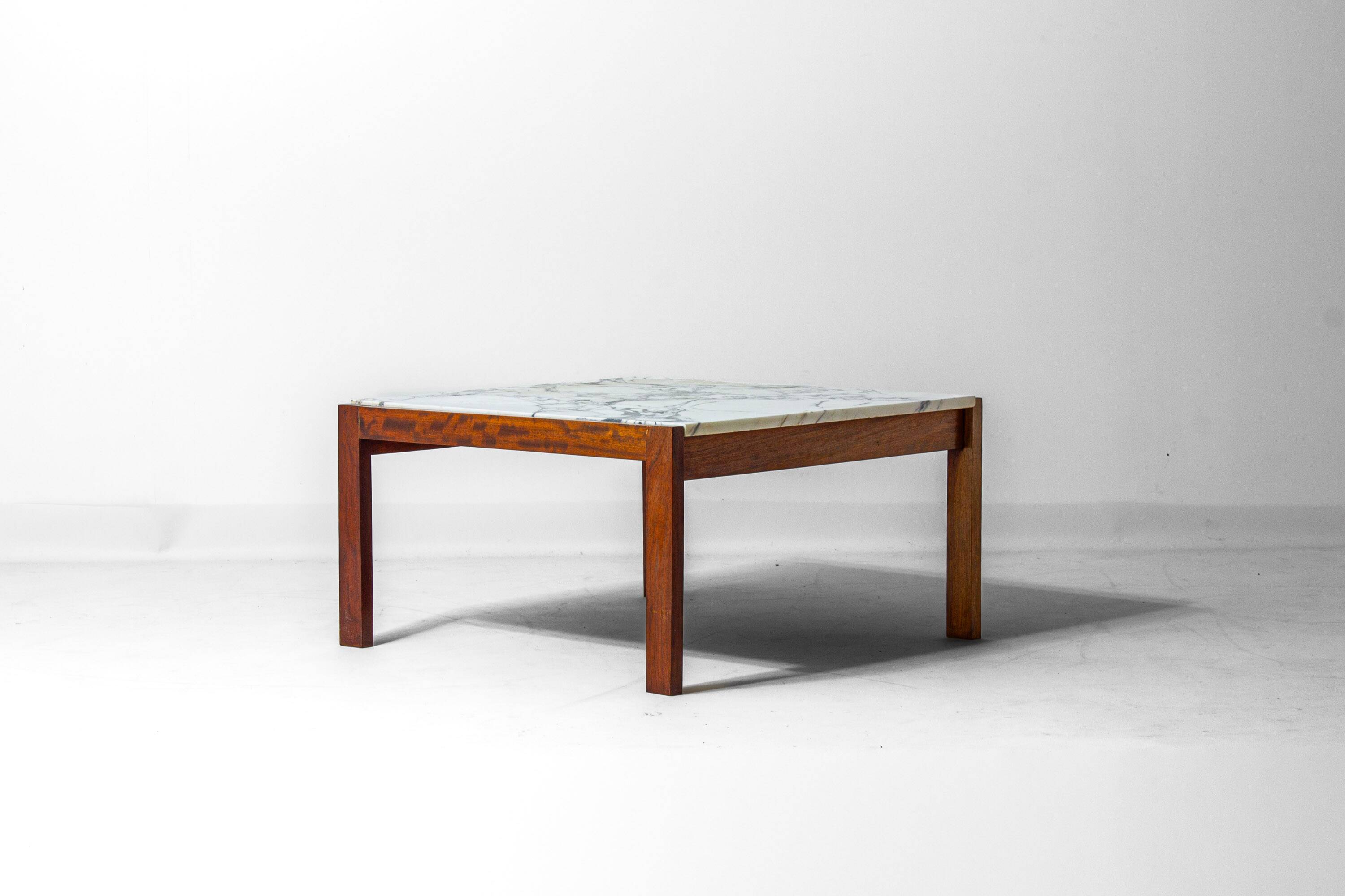 Minimalist coffee table in teak and marble by Alfred Hendrickx, 1960s