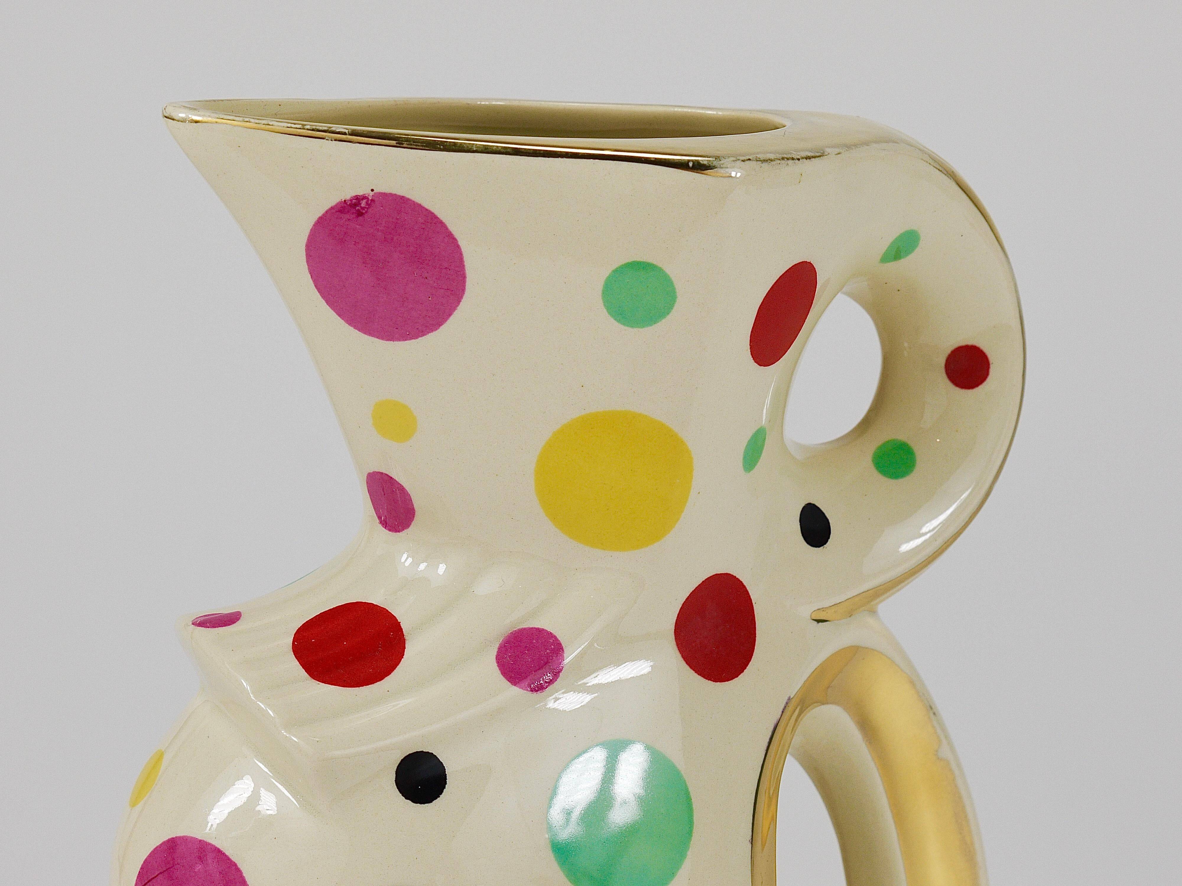Boch Frères Pichet / Mid-Century Jug in Gold and Polka Dots, Belgium, 1950s