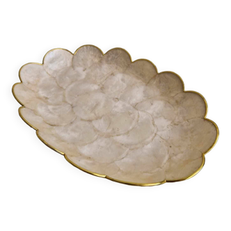 Large vintage mother-of-pearl and brass dish