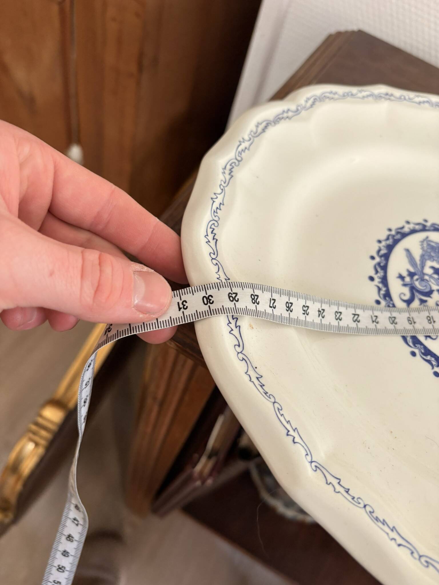 Old Dish Basket Vegetable Dish Earthenware Gien Rouen Renaissance Blue Model