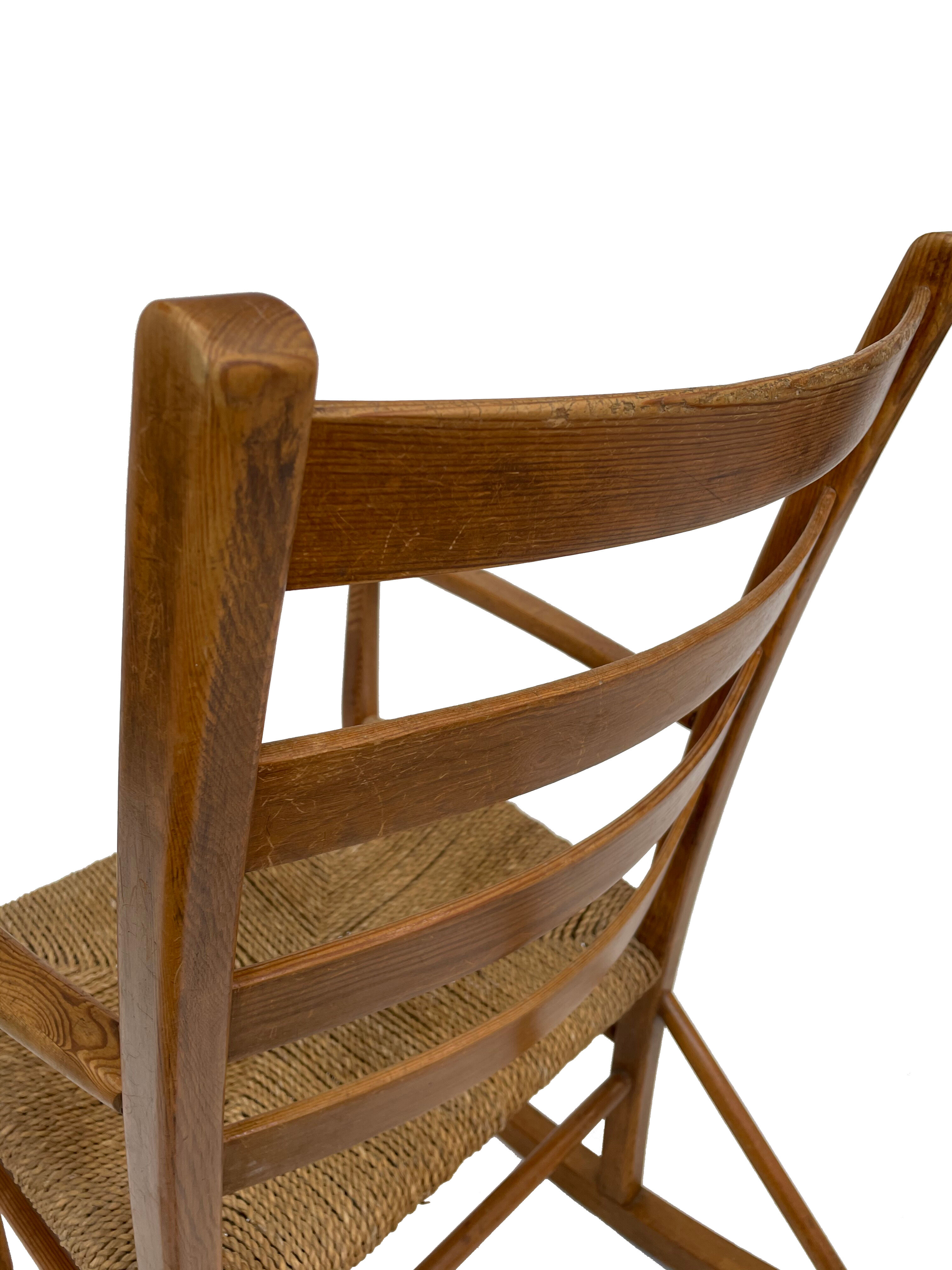 Mid century pine & sisal rocking chair, 1950s