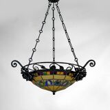 Art Deco wrought iron chandelier by Augustin Louis Calmels, France, Circa 1920