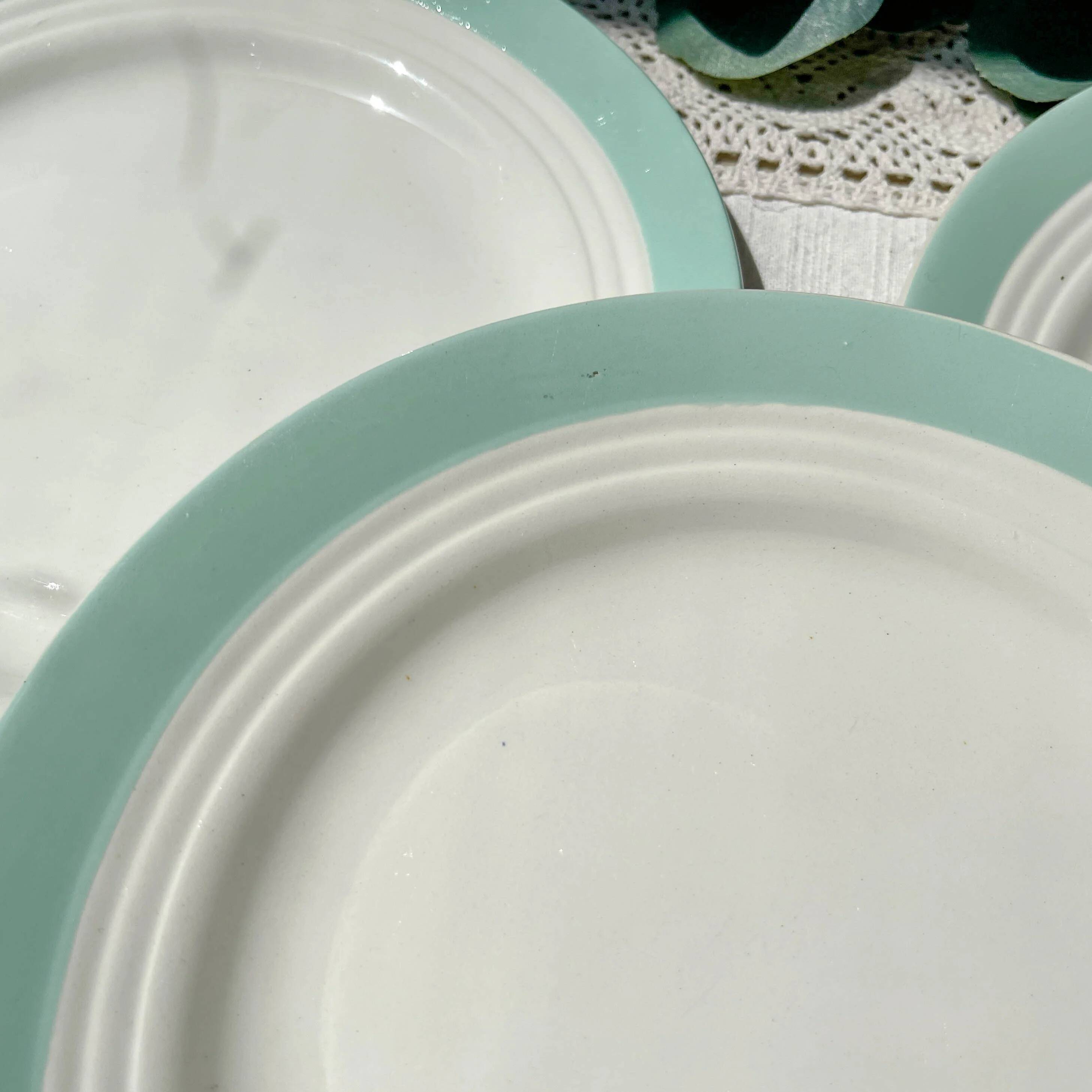 8 vintage French white and green porcelain plates from Céranord