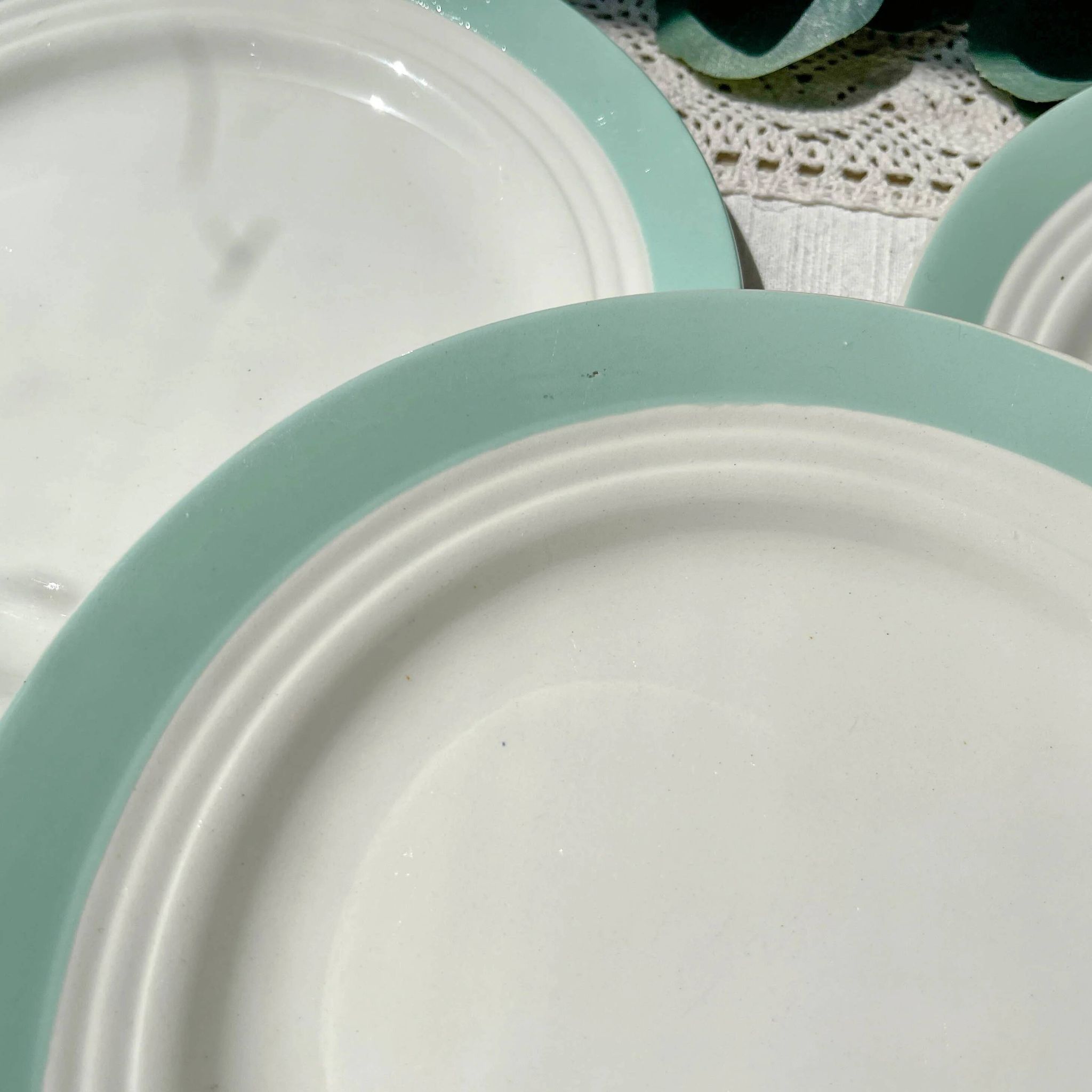 8 vintage French white and green porcelain plates from Céranord