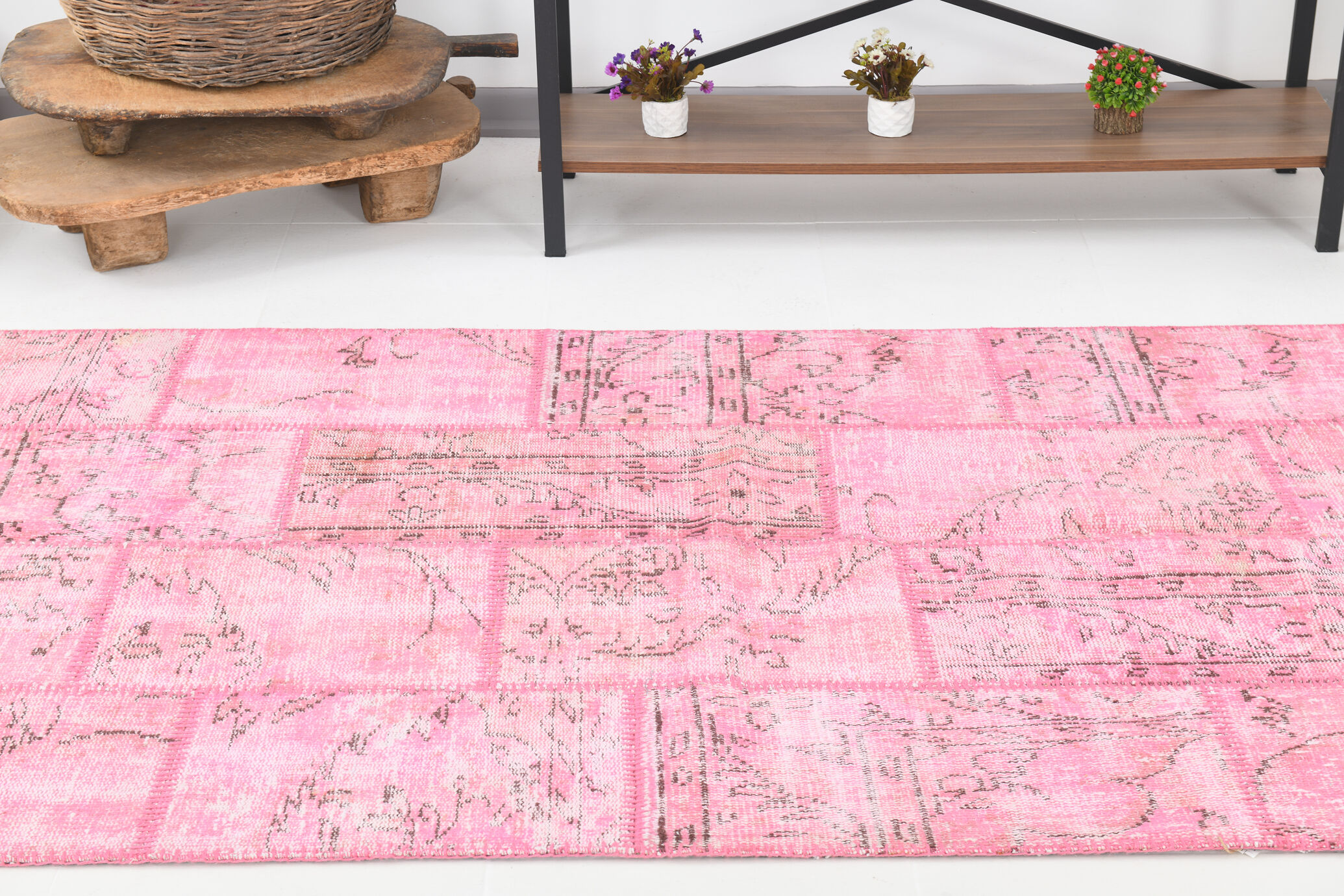 4x7 Soft Pink Vintage Patchwork Rug 225x123Cm