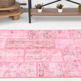 4x7 Soft Pink Vintage Patchwork Rug 225x123Cm