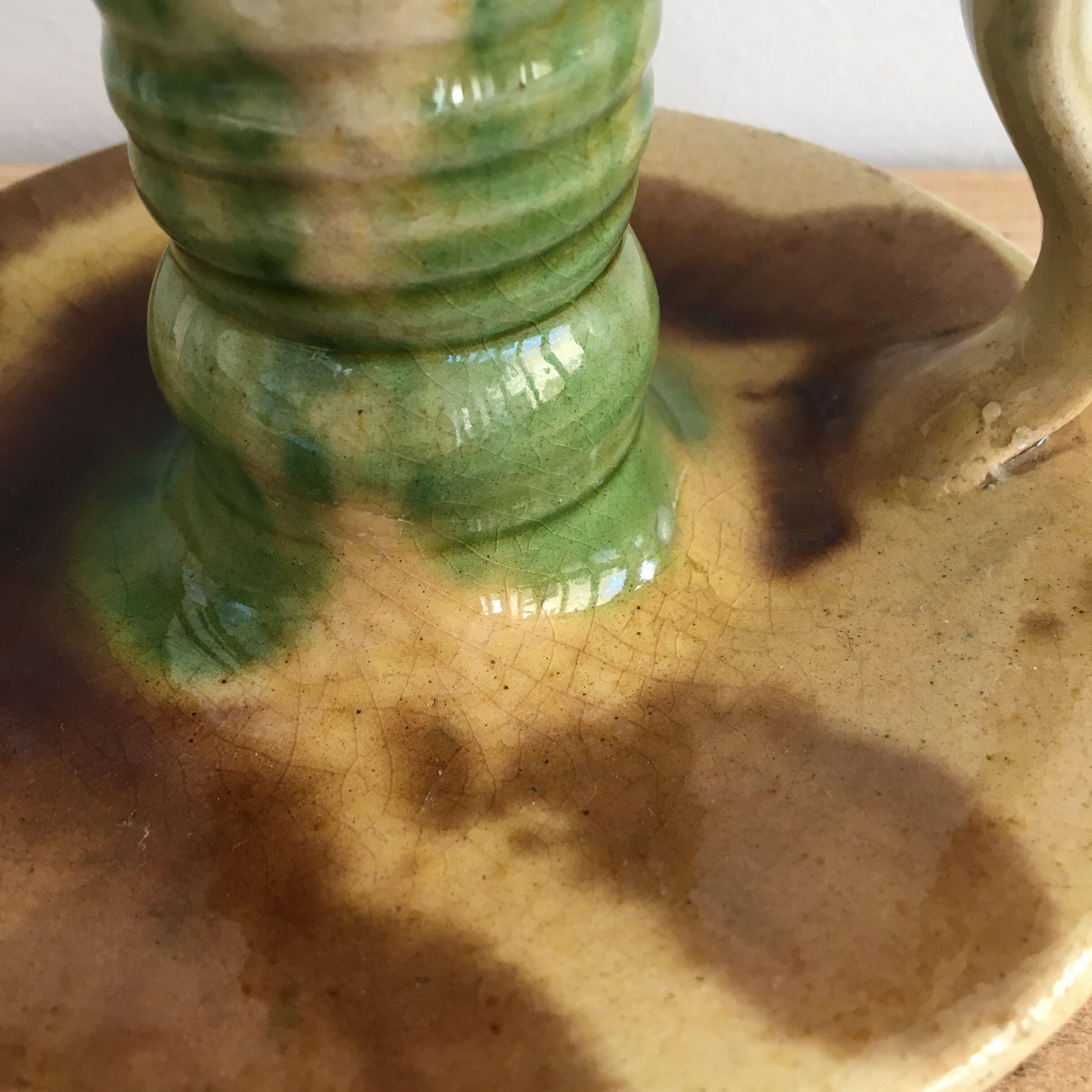 Glazed ceramic candle holder signed plato 50s