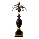 Grande lampe de table ananas en bois sculpté noir et or, France, début du XXe siècle