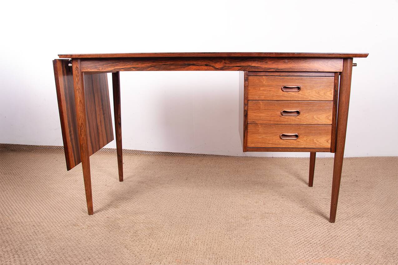 Danish extendable desk, Rosewood and Brass, model OS 51, Arne Vodder.
