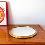 round mirror tray in gold metal 50s-60s