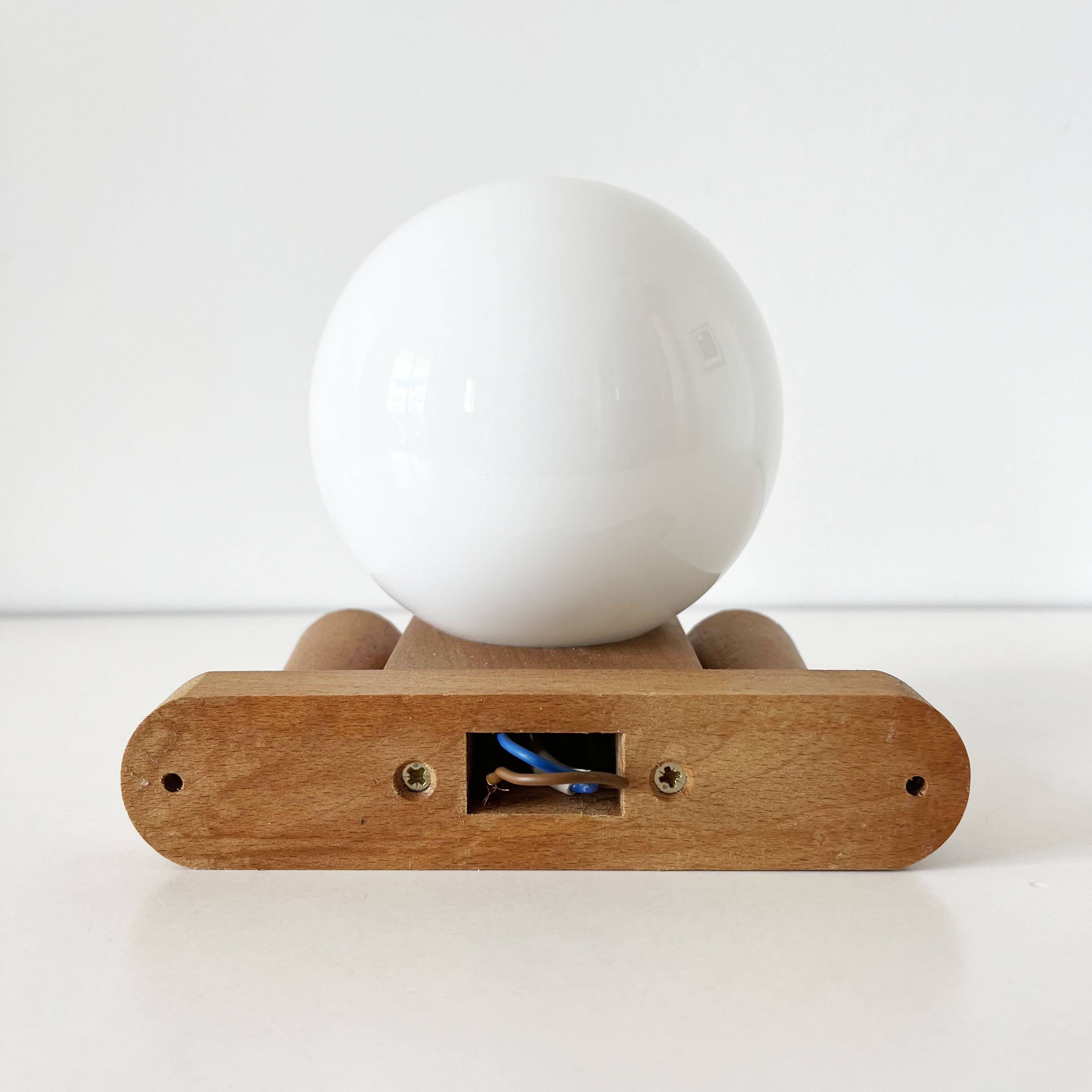 Tissot wall lamp in wood and opaline globe 1960