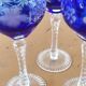 3 large cobalt blue cut crystal stemmed glasses